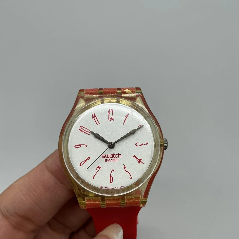 Swatch Lady Infusion Womens Watch 34mm White Dial Red Strap Swiss New Battery